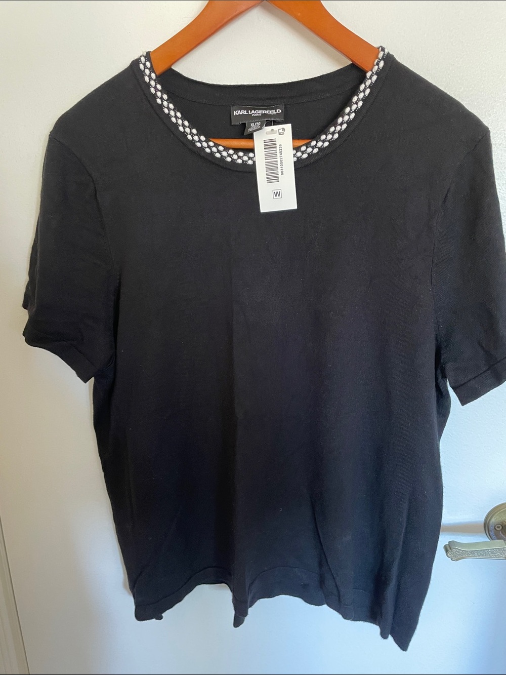 Karl Lagerfeld Black Short Sleeve Crewneck with Contrasting Trim